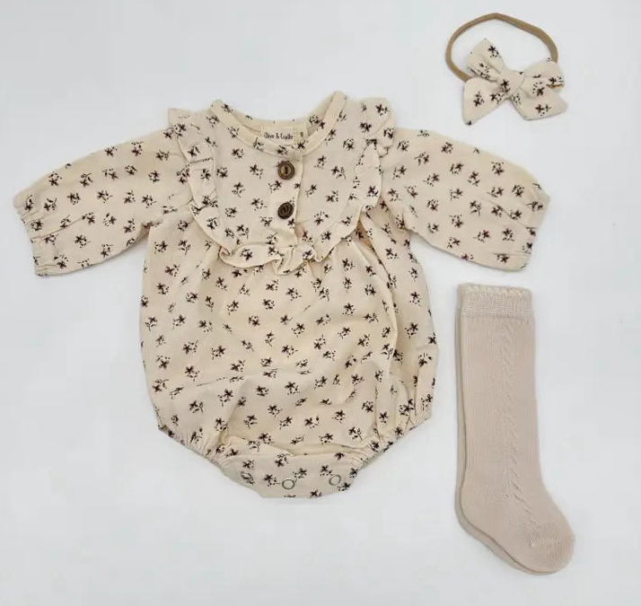 Ruffle Baby Romper with Bow & Tights