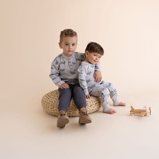 2 - Way Zip Romper - Airplane Pattern - Olive Sprout Kids