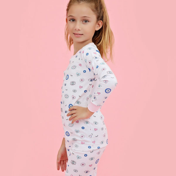 Evil Eye Toddler Pajama Set - Pink pima cotton toddler pajamas, Pink Evil Eye Pajama Set (Pima Cotton)