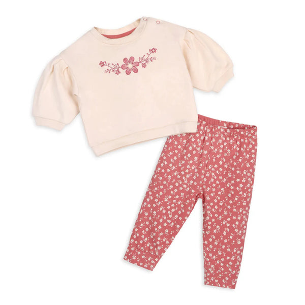 Organic Cotton Floral Sweatshirt & Legging Set (Bloom Cream) shown as a matching baby girl outfit
