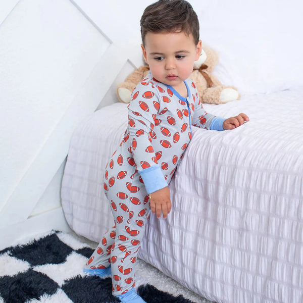 Huddle Up Convertible Coverall made from soft bamboo fabric designed as a baby boy one-piece outfit