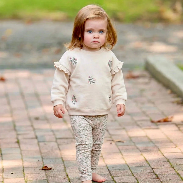 Organic Cotton Floral Sweatshirt & Legging Set (Violet Bouquet) in soft purple floral print for baby girls