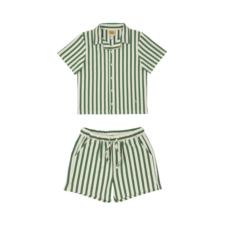 100% cotton Stripe & Stroll Cotton Set two-piece toddler outfit.