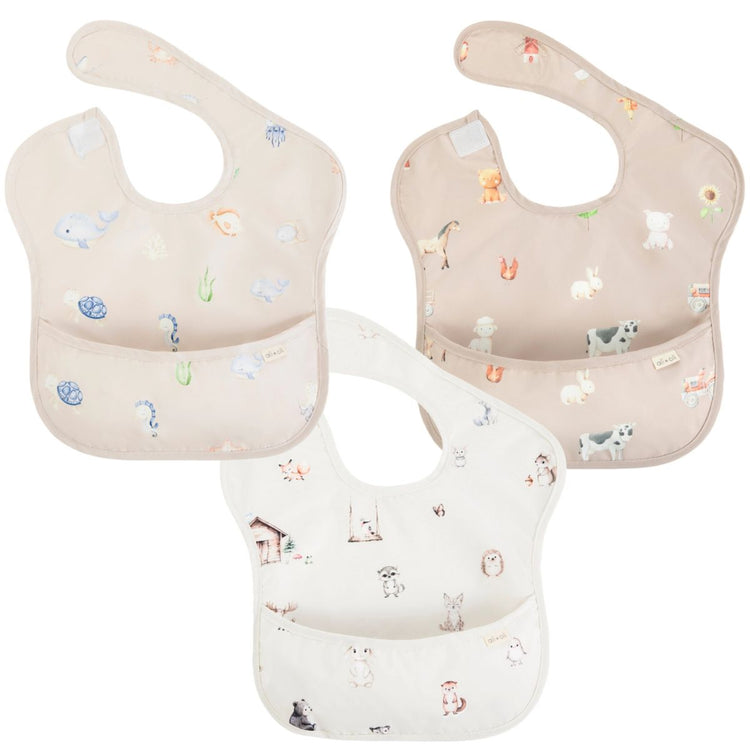Ali & Oli 3-Pc Sleeveless Bib Set for Baby & Toddler – Animals designed for everyday feeding and mealtime Baby & Toddler (3-pc) Smock Bib Set