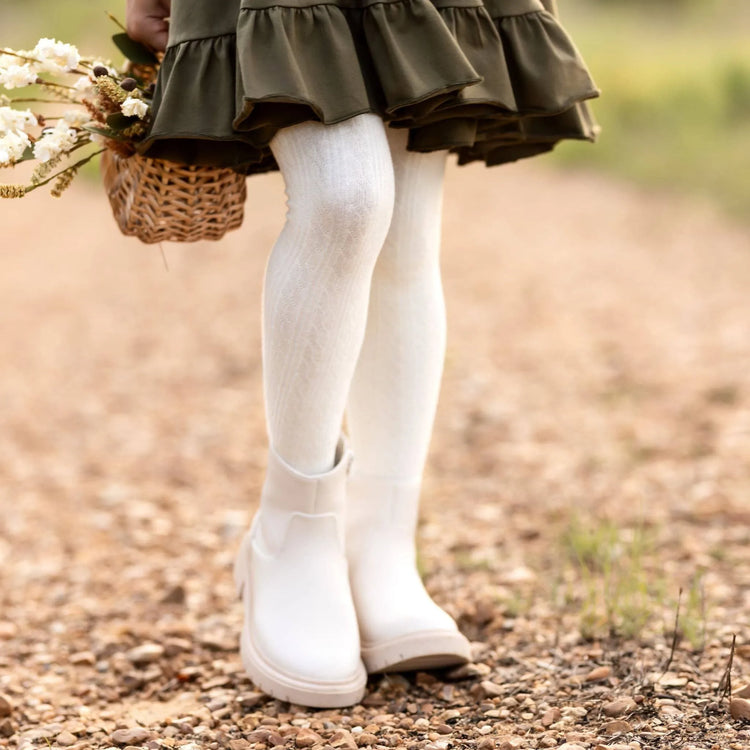 
                    
                       Ivory Cable Knit Tights for babies and toddlers
                    
                  