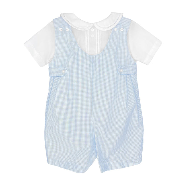Baby Boy Blue Gingham Romper with Matching Hat - Cotton Blend - Petit Ami | Olive Sprout Kids