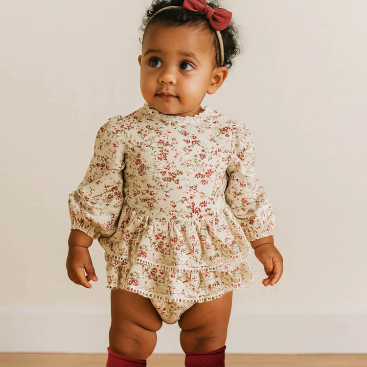Floral Baby Romper with Bow & Socks - Olive Sprout Kids
