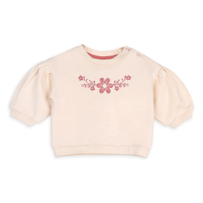 Organic Cotton Floral Sweatshirt & Legging Set (Bloom Cream) floral sweatshirt close-up detail