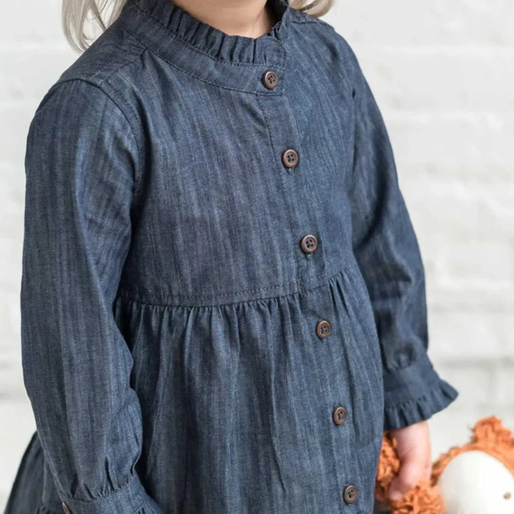 Chambray Ruffle Shirt Dress+ Matching Bow - Organic Cotton - Olive Sprout Kids
