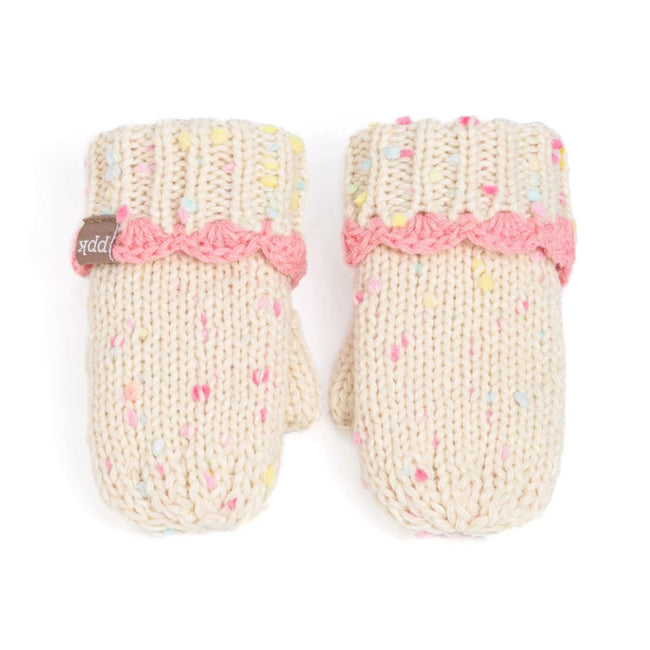Fleece-Lined Little Girls Knit Mittens with Lace