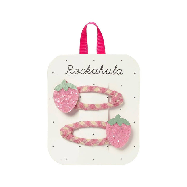 Girl's picnic style hair clips: Sparkling Strawberry Fields Clips.