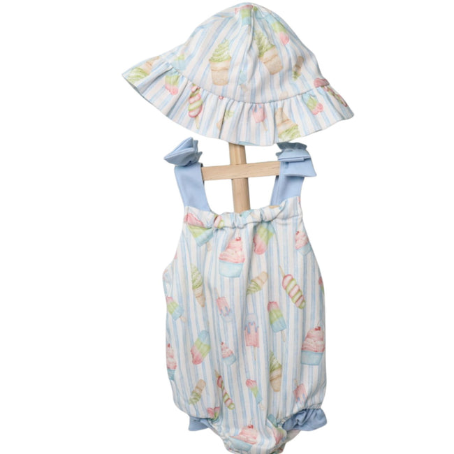 Baby girl ice cream bubble romper & sun hat set | Olive Sprout Kids