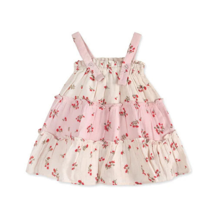 Bijou Tiered Floral Baby Dress & Bloomer Set (Organic Cotton) - front view showing tiered skirt layers and sleeveless design, Viverano Organics