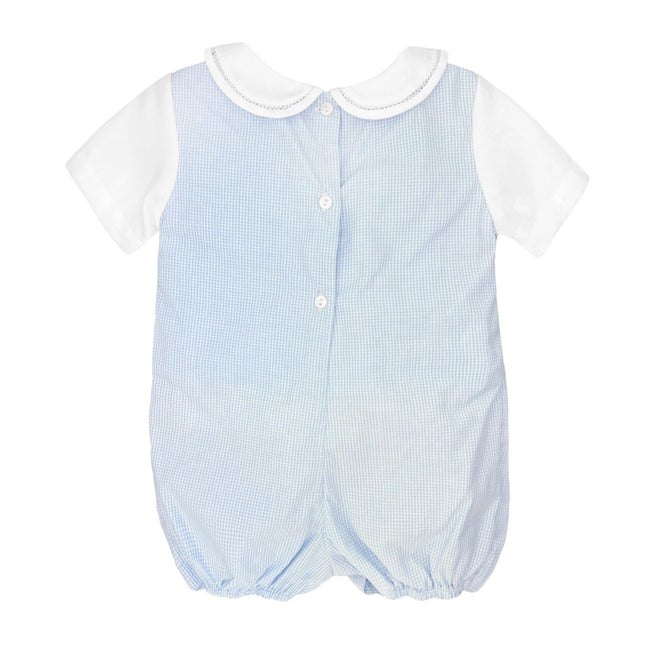 Baby Boy Blue Gingham Romper with Matching Hat - Cotton Blend - Petit Ami | Olive Sprout Kids