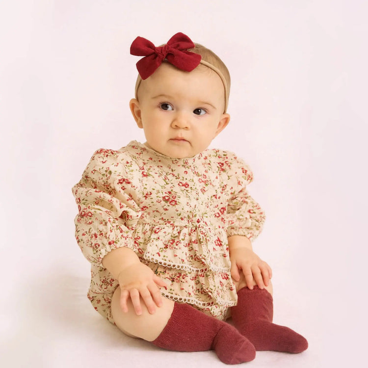 
                    
                      Floral Baby Romper with Bow & Socks - Olive Sprout Kids
                    
                  