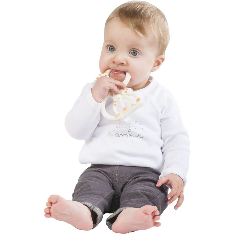 So’Pure Sophie La Girafe Teething Ring used as a baby teething ring for everyday relief