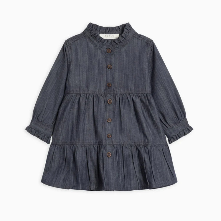Chambray Ruffle Shirt Dress+ Matching Bow - Organic Cotton - Olive Sprout Kids