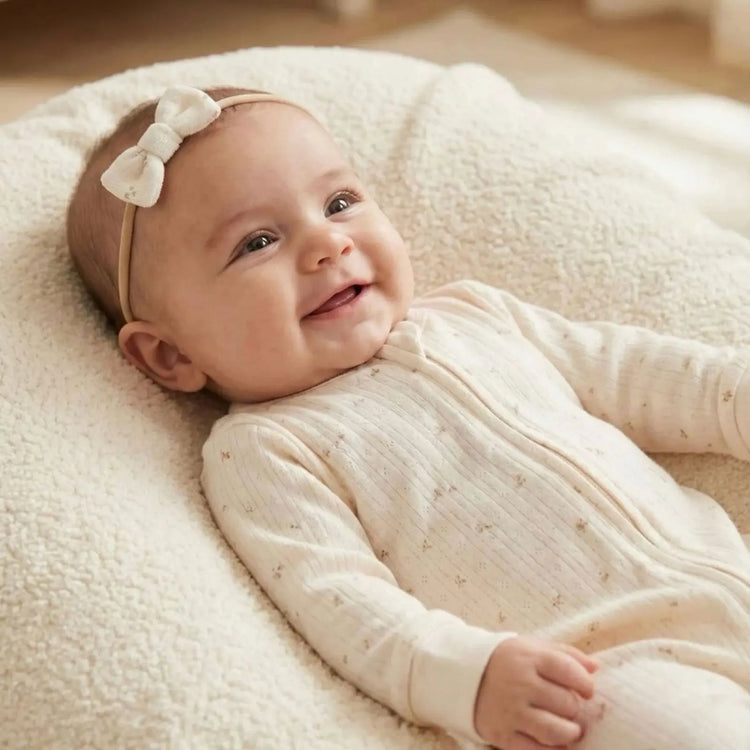 Pointelle Footed Zipper Sleeper & Headband Set (Organic Cotton) cozy infant footed pajamas with matching headband