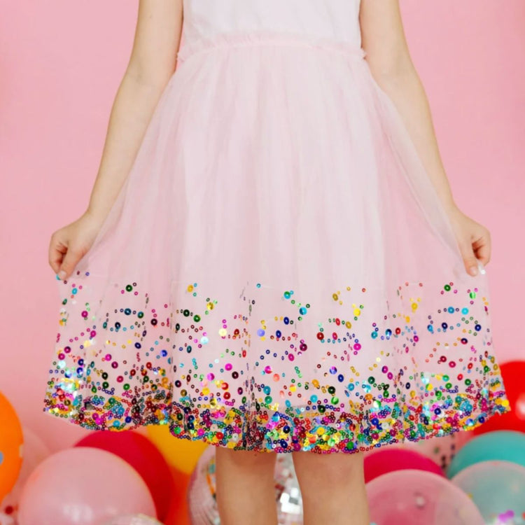
                    
                      Baby girl pink confetti tutu dress with soft tulle and short sleeve bodice
                    
                  