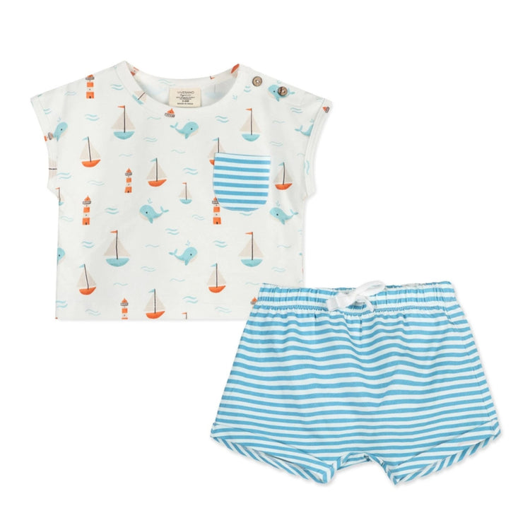 Sailboat Whales Baby Tee & Shorts Set (Organic) made from soft jersey cotton for baby boy.