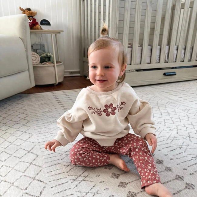 Organic Cotton Floral Sweatshirt & Legging Set (Bloom Cream) in cream floral print for baby girls