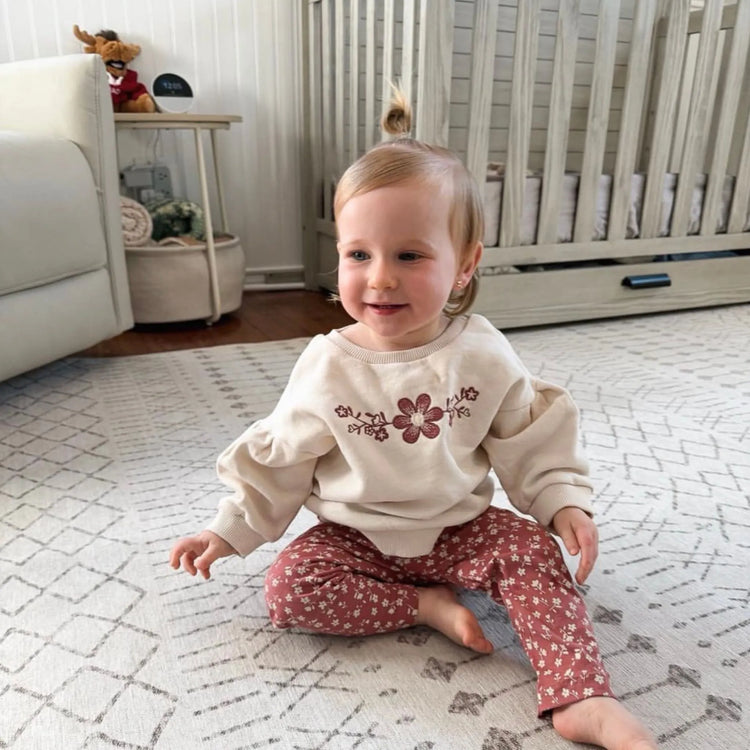 Organic Cotton Floral Sweatshirt & Legging Set (Bloom Cream) in cream floral print for baby girls