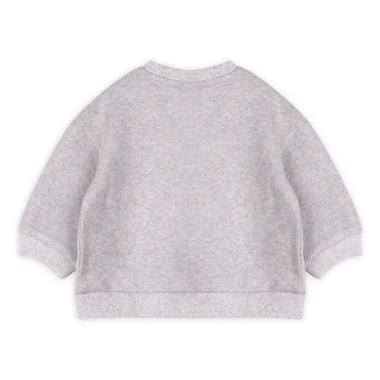 
                    
                      Dino Baby Sweatshirt & Jogger Set in heather grey, long sleeve sweatshirt with embroidered dino and matching pull-on joggers in organic cotton french terry
                    
                  