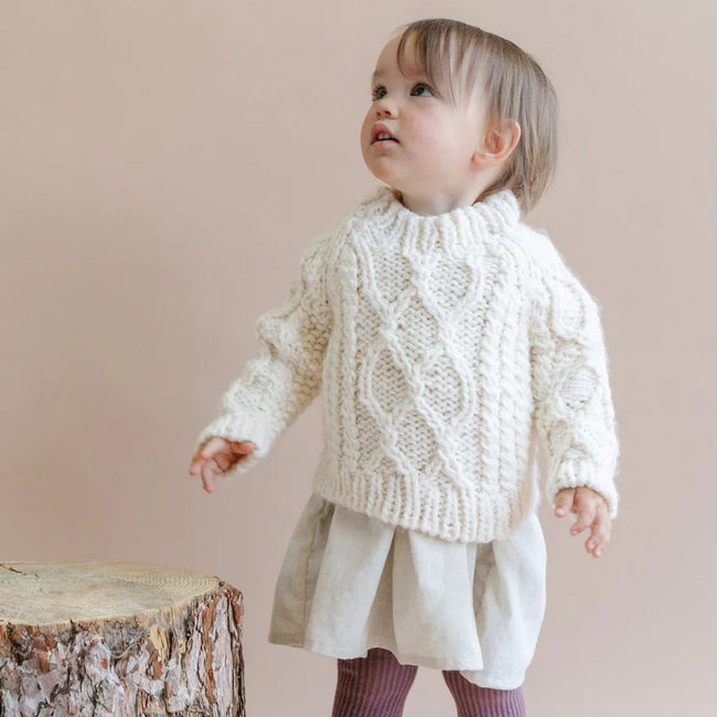 Blueberry Hill Baby Fisherman Knit Sweater - Cream premium textured baby sweater