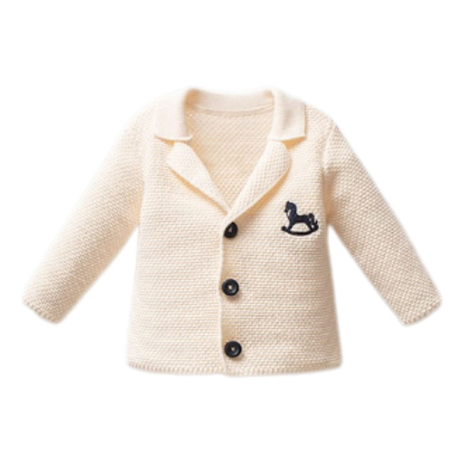 Carousel Knit Jacket, Bodysuit & Pants Set cream double-breasted knit jacket detail