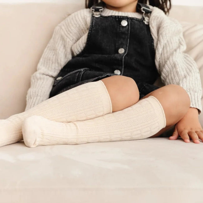 Cable Knit Knee High Sock 3 - Pack - Olive Sprout Kids