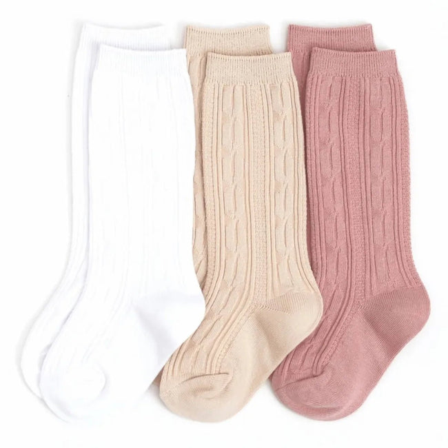 Cable Knit Knee High Sock 3 - Pack - Olive Sprout Kids