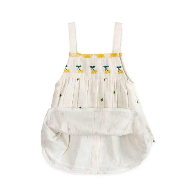 Lulu Embroidered Baby Dress & Bloomer Set (Organic Cotton) - close-up of floral embroidery detail on organic cotton fabric, Viverano Organics
