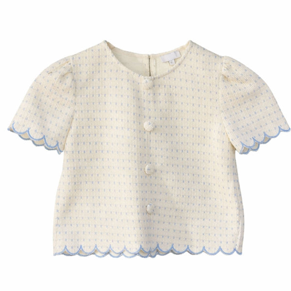 Embroidered Scallop Detail Button Top for toddlers girls