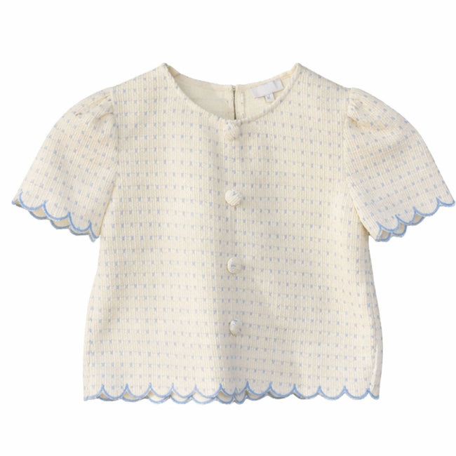 Embroidered Scallop Detail Button Top for toddlers girls