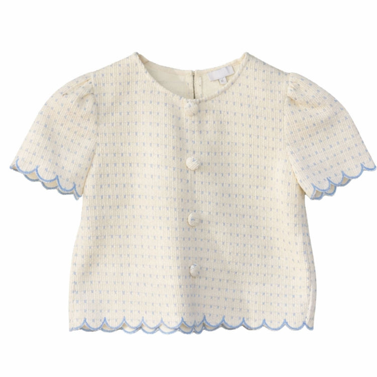 Embroidered Scallop Detail Button Top for toddlers girls