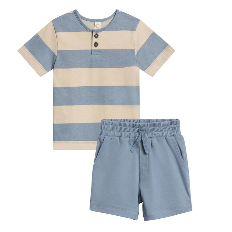 Reef Henley & Dane Shorts Set, short sleeve henley with wooden buttons and elastic-waist shorts with pockets in soft organic cotton toddler boys