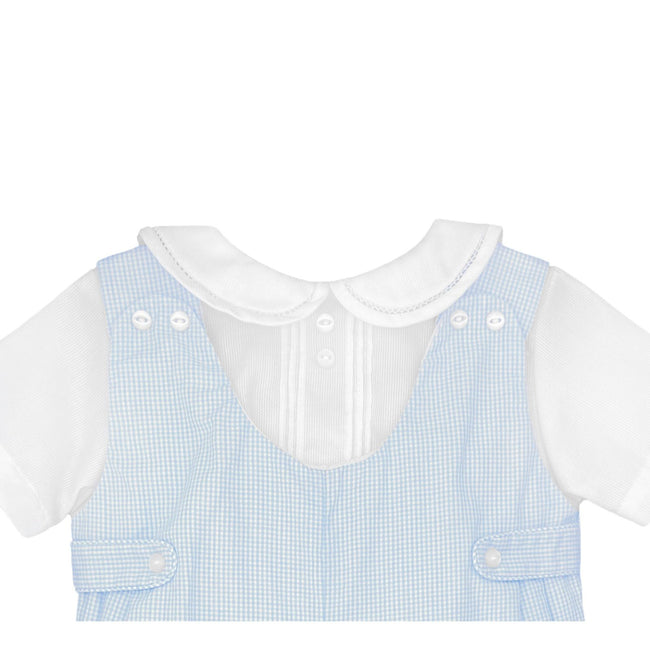 Baby Boy Blue Gingham Romper with Matching Hat - Cotton Blend - Petit Ami | Olive Sprout Kids