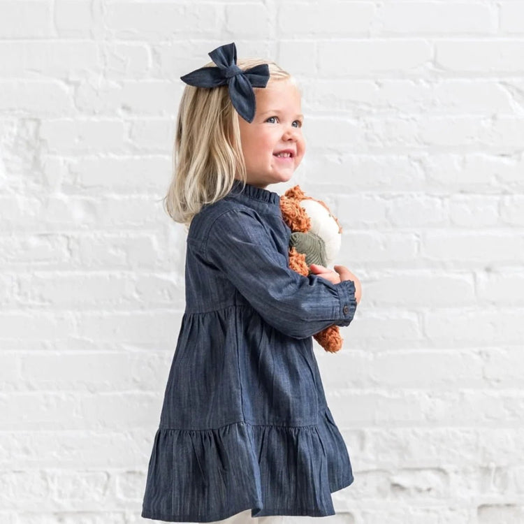Chambray Ruffle Shirt Dress+ Matching Bow - Organic Cotton - Olive Sprout Kids