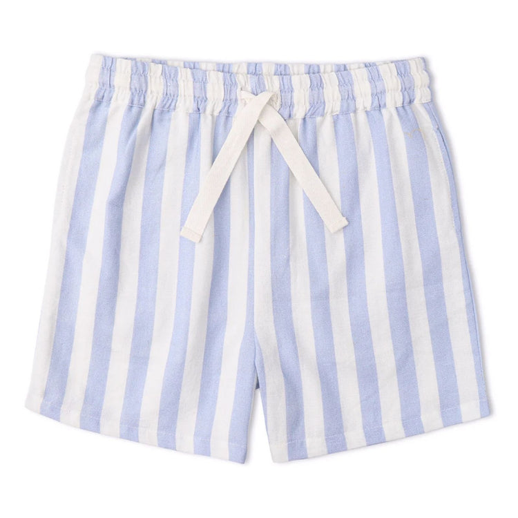 Organic Cotton Linen Shirt & Shorts Set - Blue Stripes, close-up of fabric texture showing breathable organic cotton linen weave and button detail