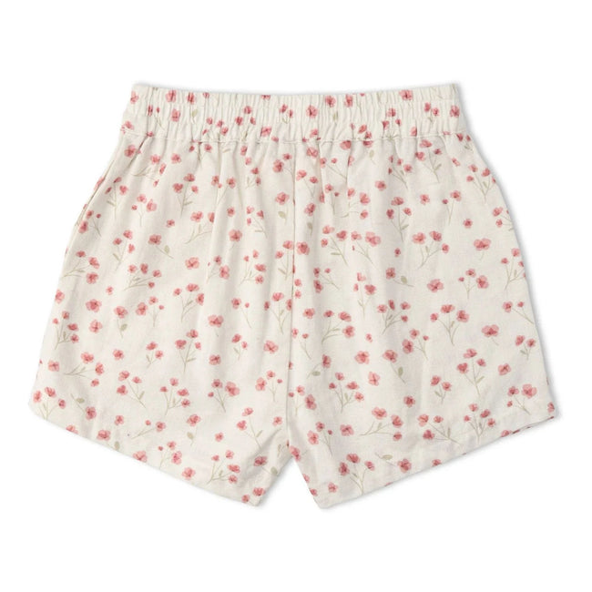 Organic Cotton Tie-Up Top & Shorts Set - Pink Bloom, toddler girl wearing complete set, front view showing breezy summer fit