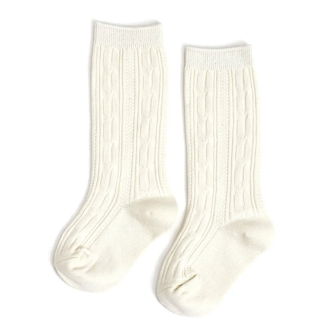 Cable Knit Knee High Socks - Ivory - Olive Sprout Kids