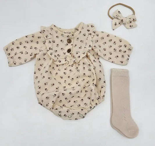 Ruffle Baby Romper with Bow & Tights