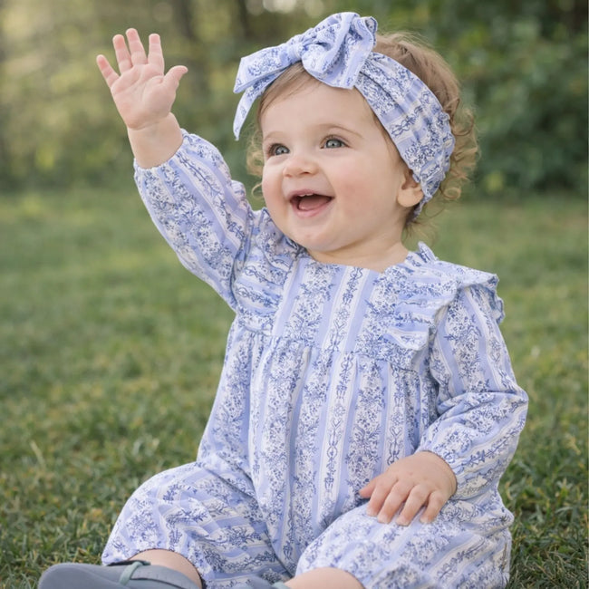 Georgina Striped Ruffle Romper & Headband Set infant summer outfit lightweight striped romper with headband