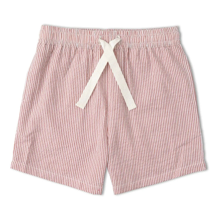 Organic Cotton Linen Shirt & Shorts Set - Coral Stripes, close-up of fabric texture