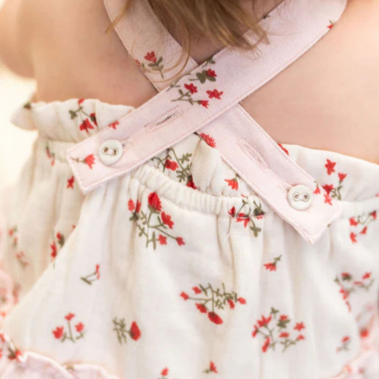 Bijou Tiered Floral Baby Dress & Bloomer Set (Organic Cotton) - back detail showing dress and matching bloomer set together, Viverano Organics