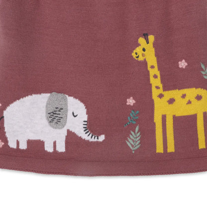 Organic Baby Tunic Dress & Bodysuit – Giraffe Elephant Print Berry | Olive Sprout Kids