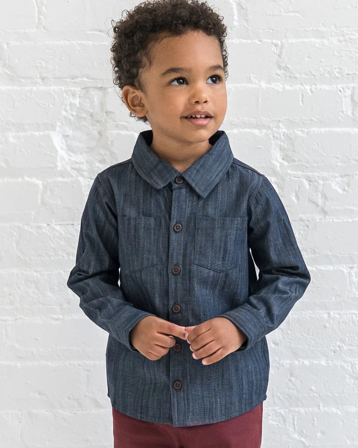 Long Sleeve Collared Shirt in Chambray for toddler boys