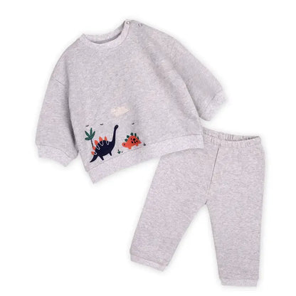 Organic Dinosaur Baby Sweatshirt & Jogger Set – Heather Grey | Olive Sprout Kids
