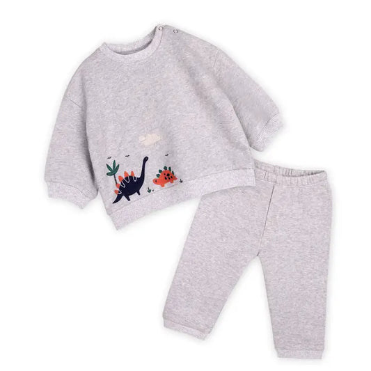 Organic Dinosaur Baby Sweatshirt & Jogger Set – Heather Grey | Olive Sprout Kids
