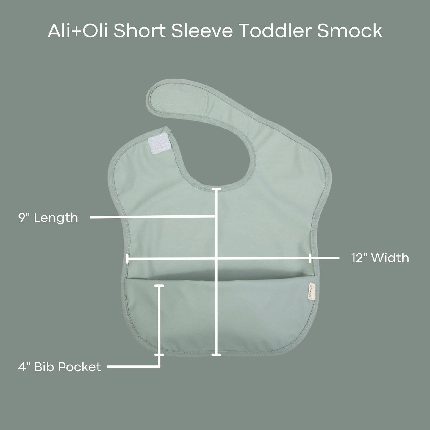 Adjustable neckline detail on dino print smock bib set